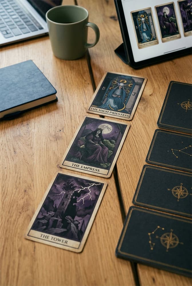 A quiet daily ritual with tarot cards and reflection